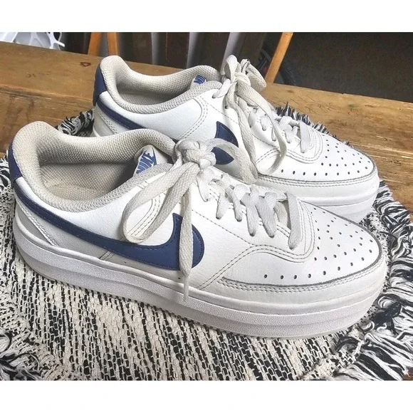 Nike Court Vision Alta Sail/D-Blue Women's Leather Sneakers - Size 7.5 - Picture 1 of 13